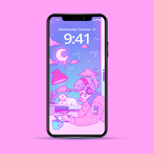 Pastel Girl with Headphones Wallpaper